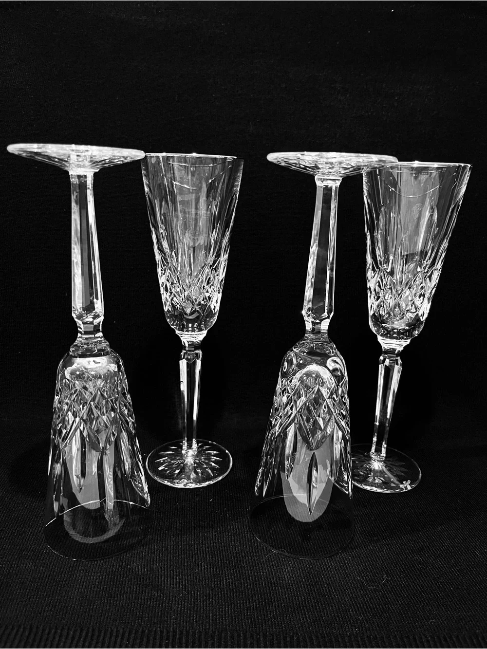 Vintage Waterford Lismore Platinum Rim Tall Flute Champagne Glasses Set of 4